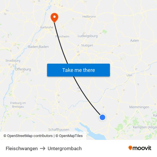 Fleischwangen to Untergrombach map