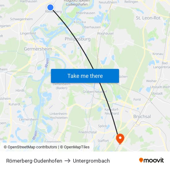 Römerberg-Dudenhofen to Untergrombach map