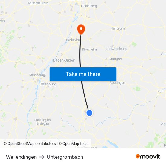 Wellendingen to Untergrombach map