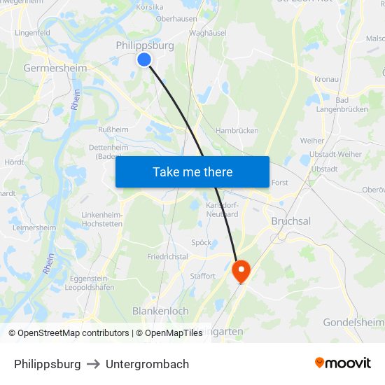 Philippsburg to Untergrombach map