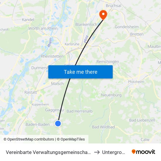 Vereinbarte Verwaltungsgemeinschaft Gernsbach to Untergrombach map