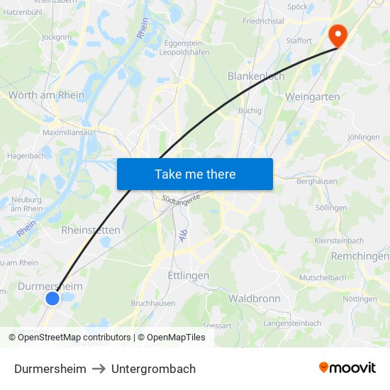 Durmersheim to Untergrombach map