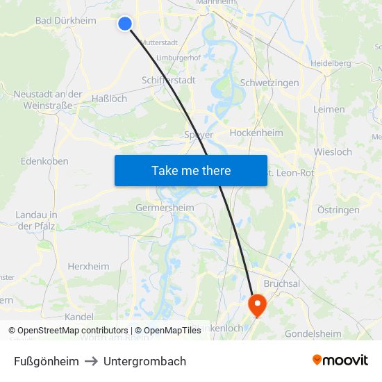 Fußgönheim to Untergrombach map