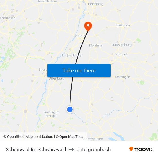 Schönwald Im Schwarzwald to Untergrombach map