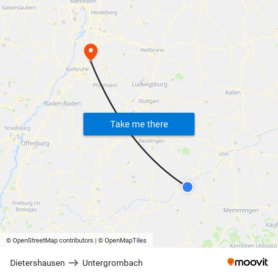 Dietershausen to Untergrombach map