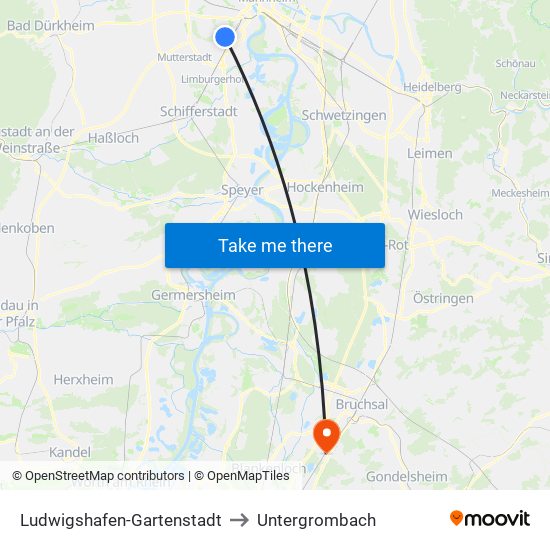 Ludwigshafen-Gartenstadt to Untergrombach map