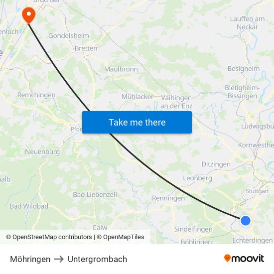 Möhringen to Untergrombach map