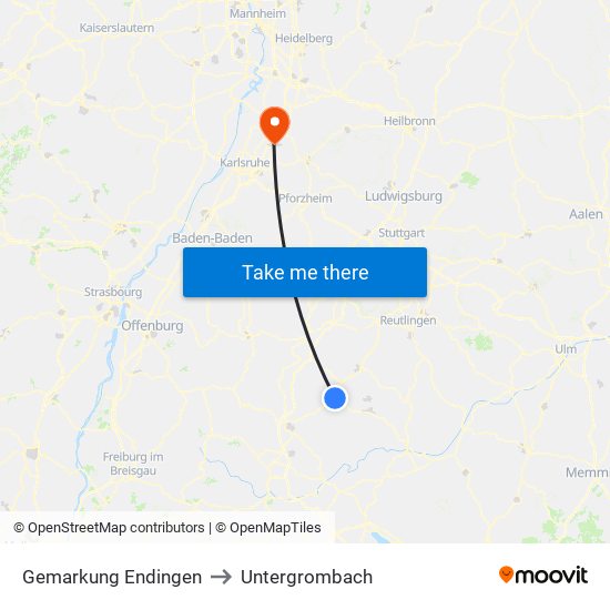 Gemarkung Endingen to Untergrombach map