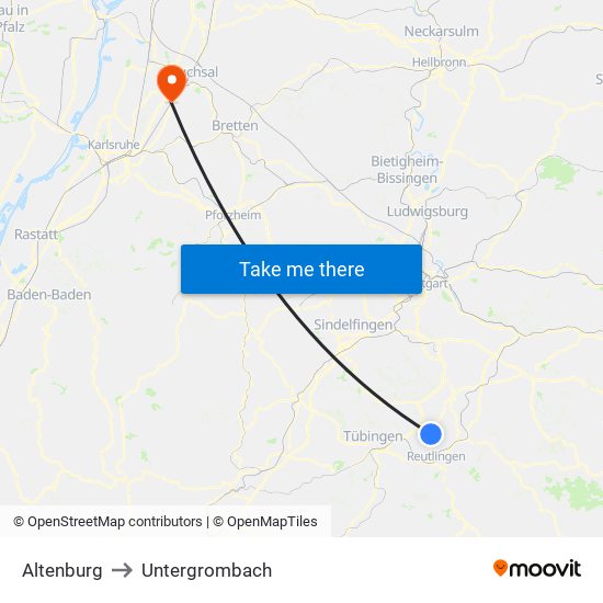 Altenburg to Untergrombach map