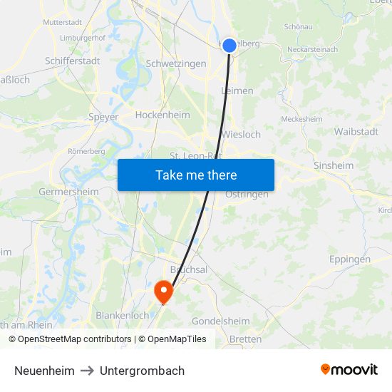 Neuenheim to Untergrombach map