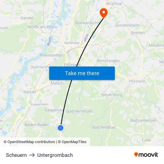 Scheuern to Untergrombach map