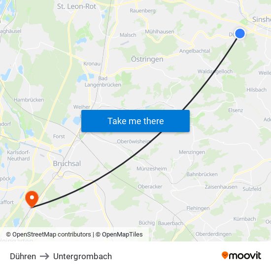 Dühren to Untergrombach map