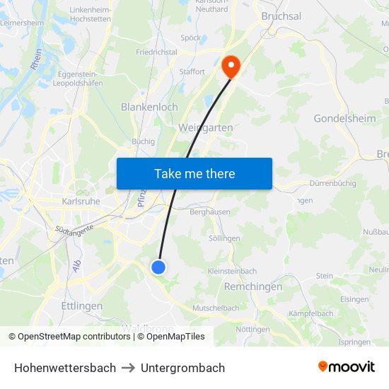 Hohenwettersbach to Untergrombach map