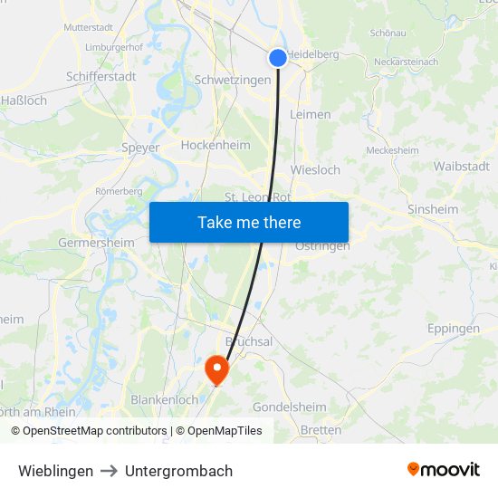 Wieblingen to Untergrombach map