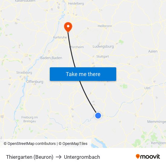 Thiergarten (Beuron) to Untergrombach map