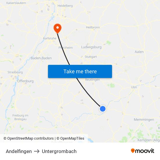 Andelfingen to Untergrombach map