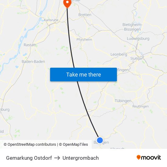 Gemarkung Ostdorf to Untergrombach map