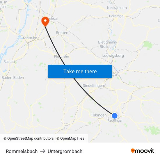 Rommelsbach to Untergrombach map