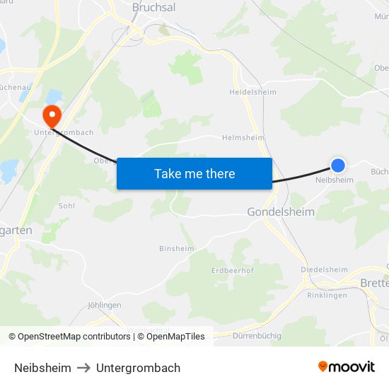 Neibsheim to Untergrombach map