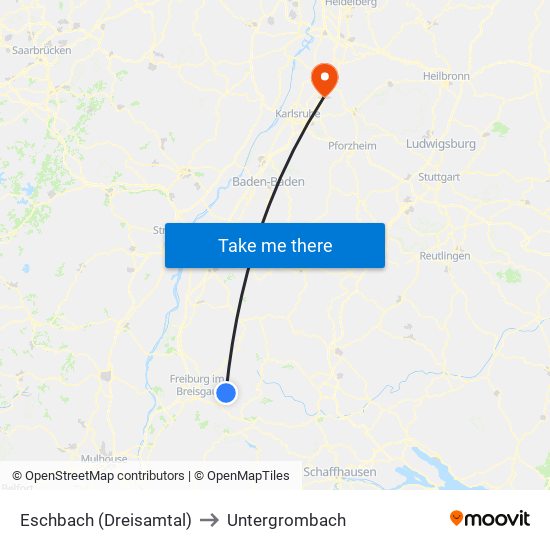 Eschbach (Dreisamtal) to Untergrombach map