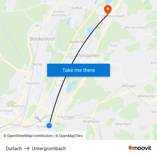 Durlach to Untergrombach map