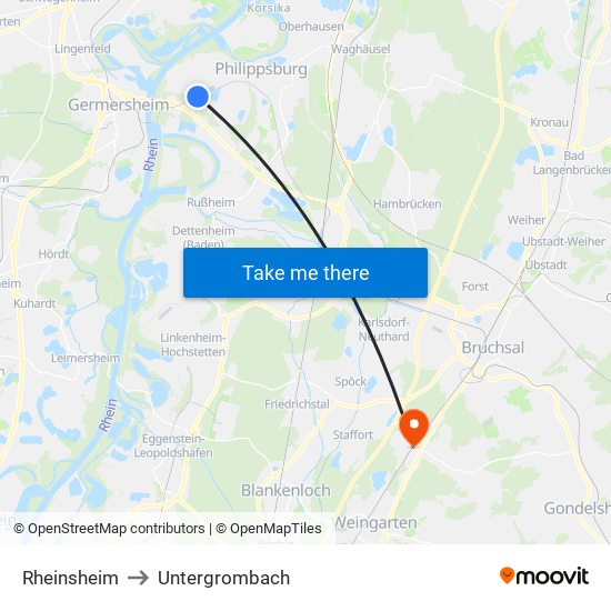 Rheinsheim to Untergrombach map