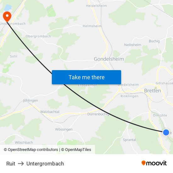 Ruit to Untergrombach map