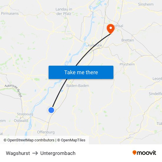 Wagshurst to Untergrombach map