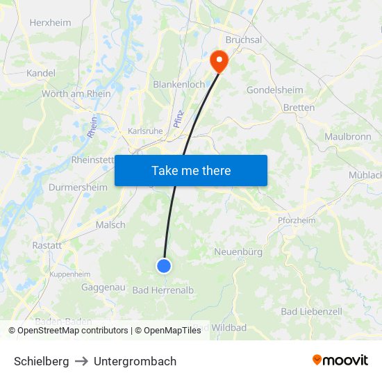 Schielberg to Untergrombach map