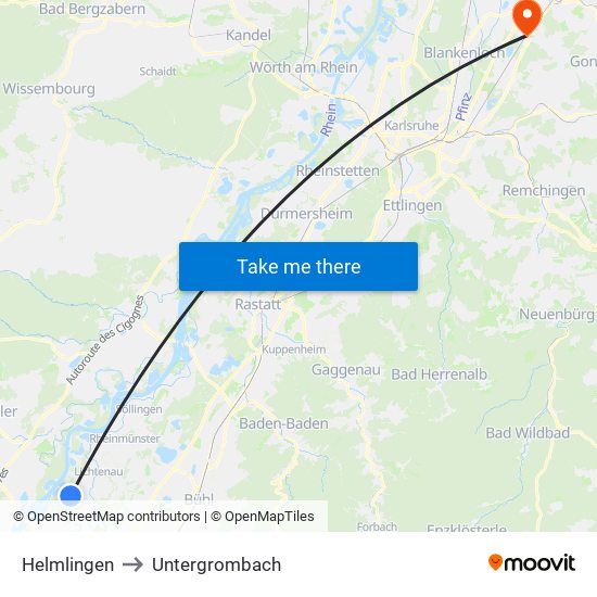 Helmlingen to Untergrombach map