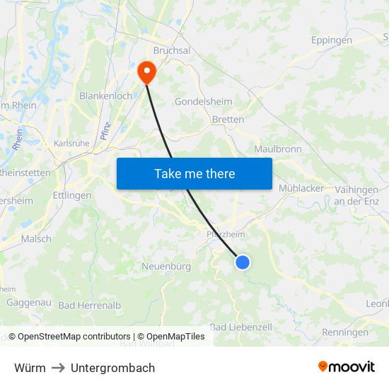 Würm to Untergrombach map