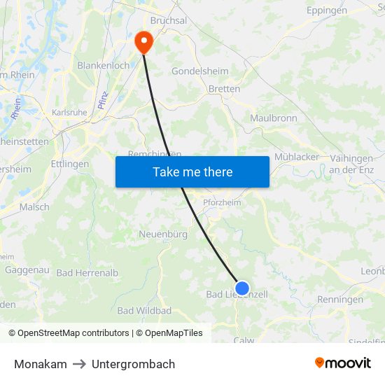 Monakam to Untergrombach map