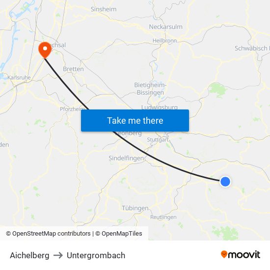 Aichelberg to Untergrombach map