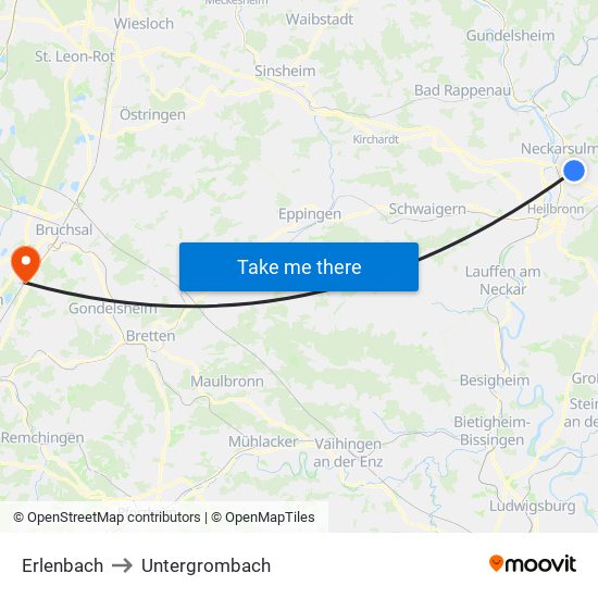 Erlenbach to Untergrombach map