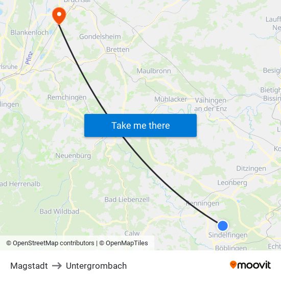 Magstadt to Untergrombach map