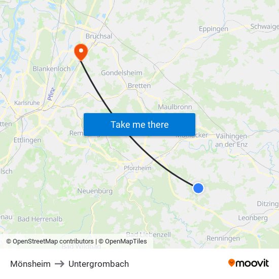 Mönsheim to Untergrombach map