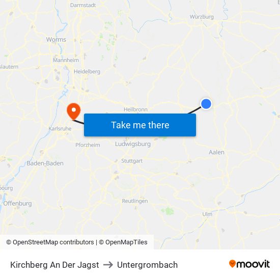 Kirchberg An Der Jagst to Untergrombach map