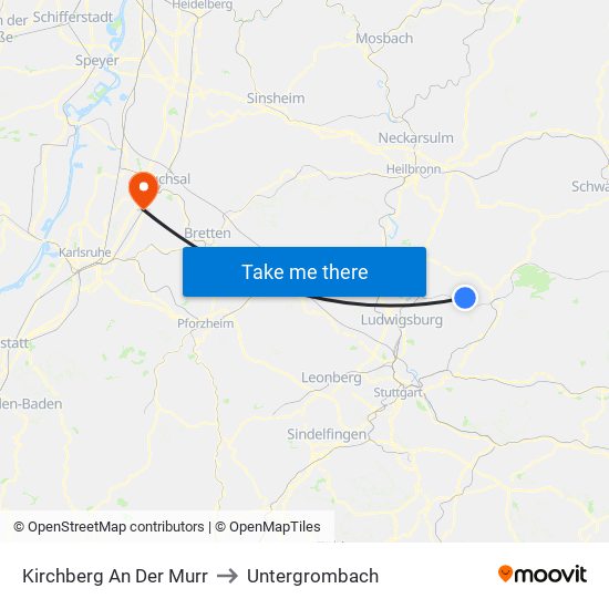 Kirchberg An Der Murr to Untergrombach map