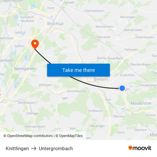 Knittlingen to Untergrombach map