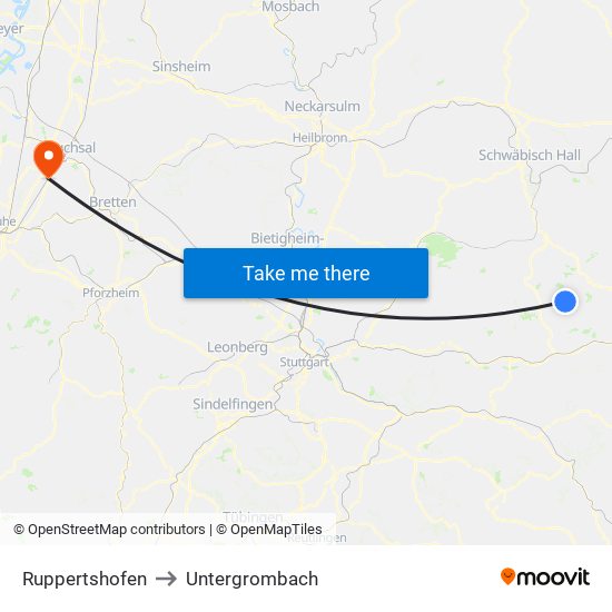 Ruppertshofen to Untergrombach map