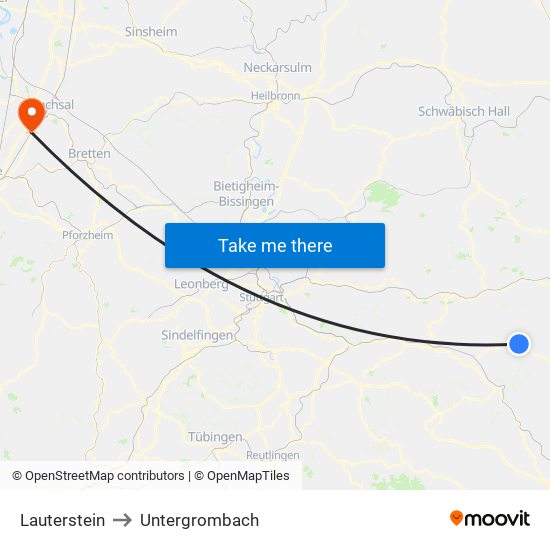 Lauterstein to Untergrombach map