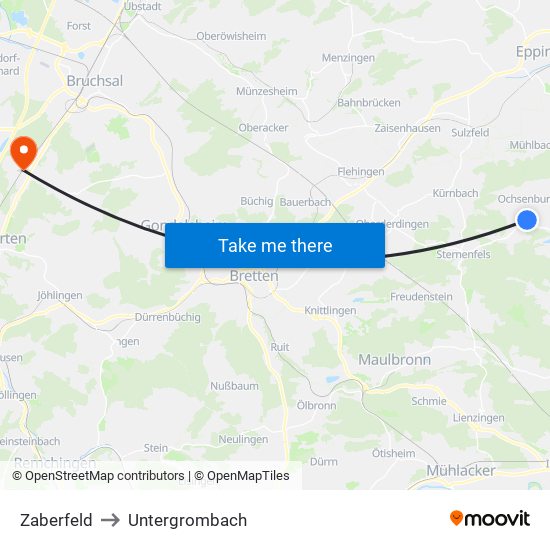 Zaberfeld to Untergrombach map