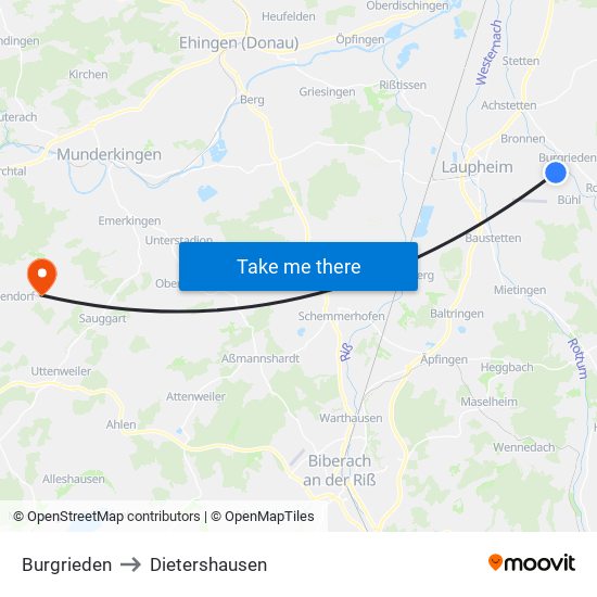 Burgrieden to Dietershausen map