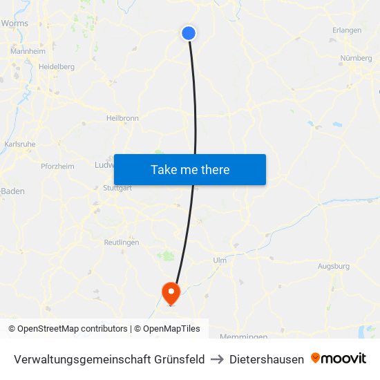 Verwaltungsgemeinschaft Grünsfeld to Dietershausen map