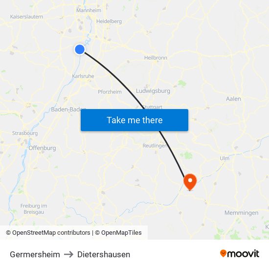 Germersheim to Dietershausen map