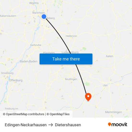 Edingen-Neckarhausen to Dietershausen map