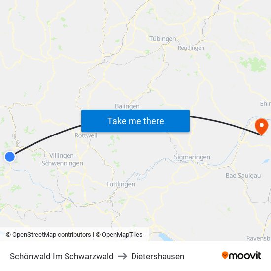 Schönwald Im Schwarzwald to Dietershausen map