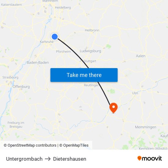 Untergrombach to Dietershausen map