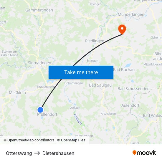 Otterswang to Dietershausen map