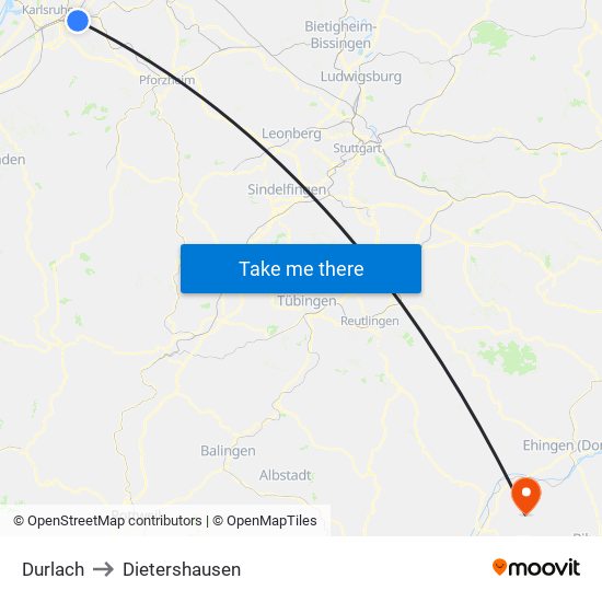 Durlach to Dietershausen map